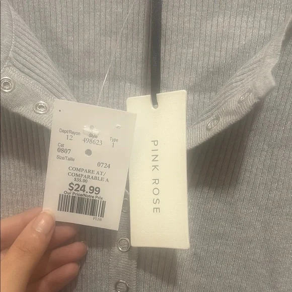 Pink Rose Gray Ribbed Top - Picture 2 of 4